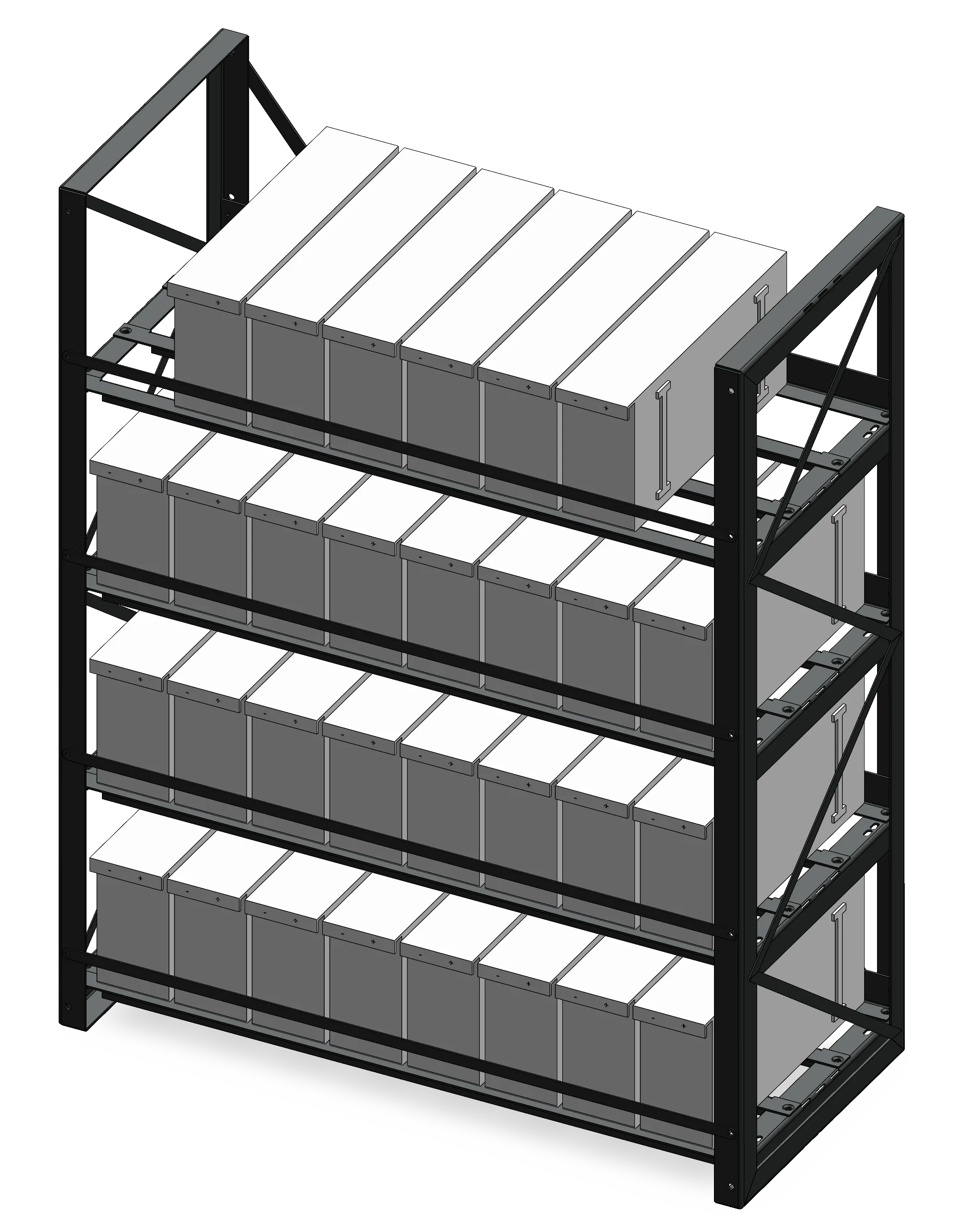 Four-tier industrial battery rack for data centers
